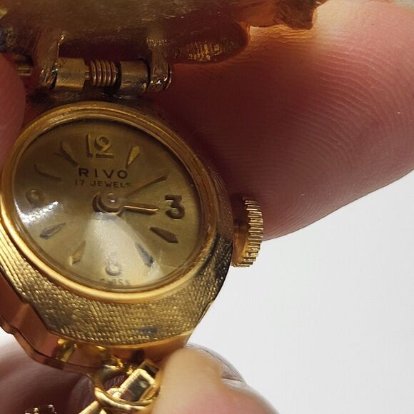 RIVIO 17 Jewels Swiss Flower Pocket Watch Pendant Monet 2.5in Fringe 29in chain